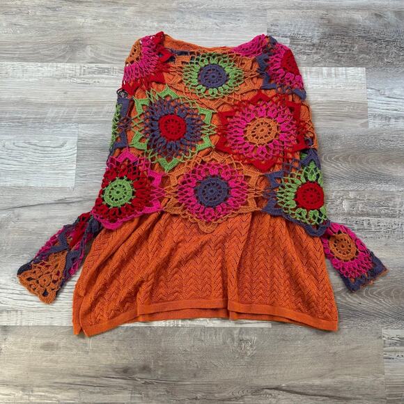 Suri Knit Sweater Tunic Orange Baby Alpaca Crochet Overlay Festival Boho - Picture 1 of 5